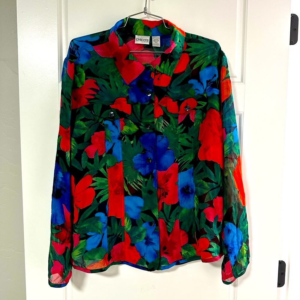 Unique summer Sheer chicos button up Hawaiian button down shirt.